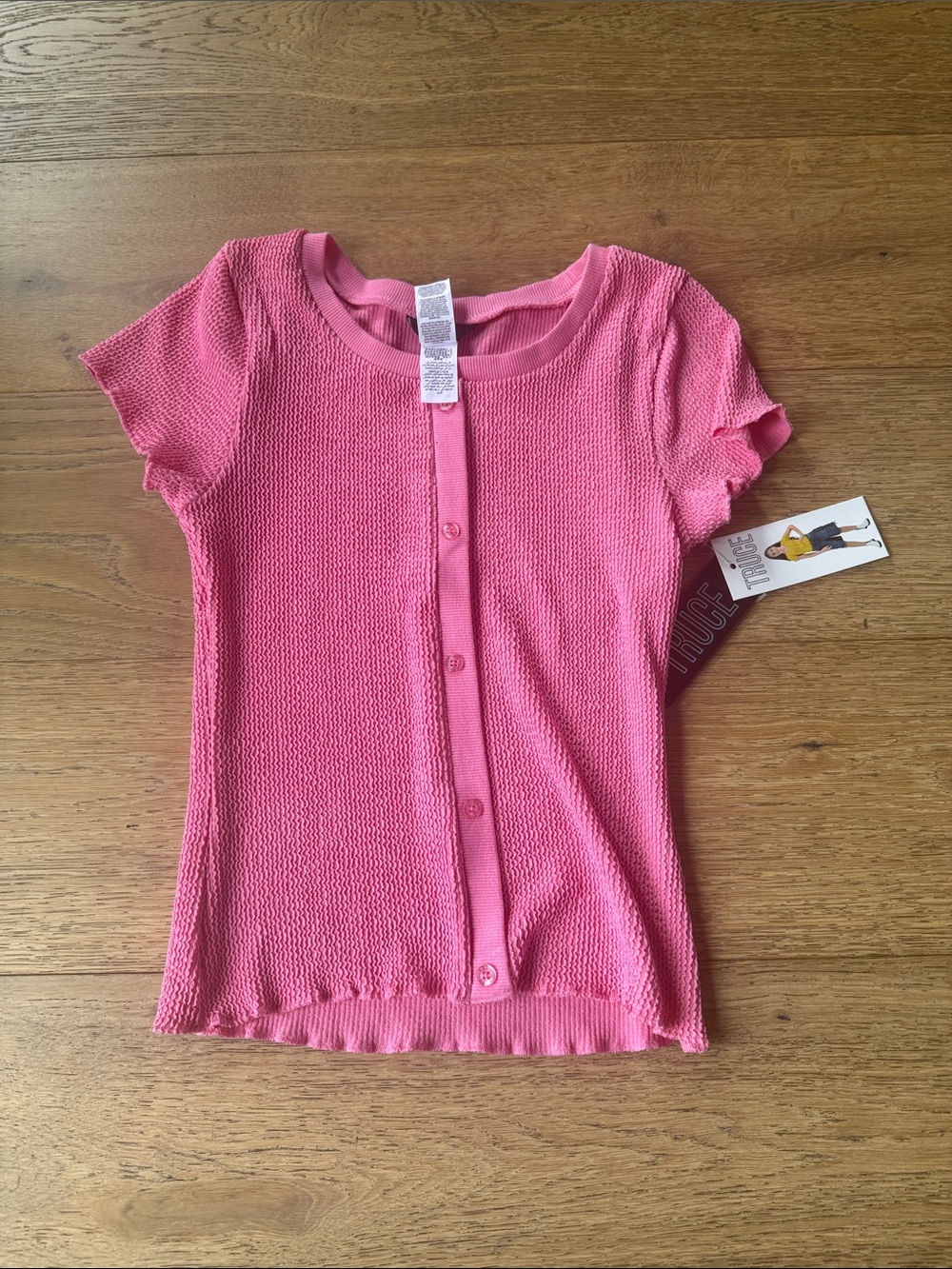 Girls' Pink Short-Sleeve Knit Button-Up Top